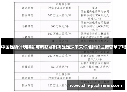 中国足协计划降薪与调整赛制挑战足球未来你准备好迎接变革了吗